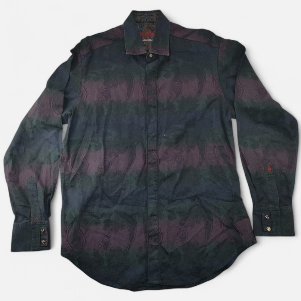 Robert Graham Limited Edition Men M Paisley Jacquard Shirt Dark Green Purple